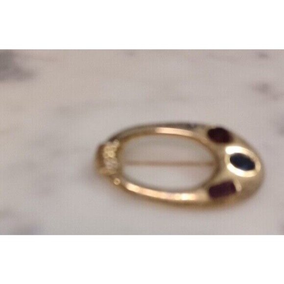 Vintage Simple Pin Brooch Gold Tone and 3 Rhinestones - Picture 1 of 3